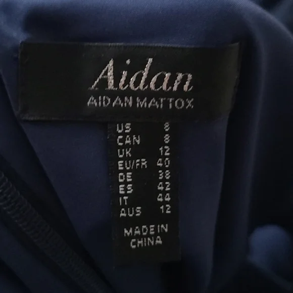 Aidan Mattox Satin Ruffle High Low Cold Shoulder Maxi Long Dress Navy Blue 8 - Picture 8 of 8